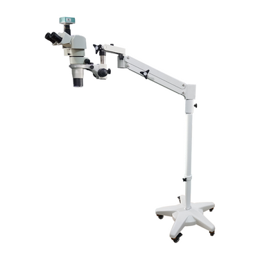 2.0 Megapixels 8-50X CMOS Pneumatic Arm Trinocular Parallel Zoom Stereo Microscope, SKU PZ02070132, three quarter front view