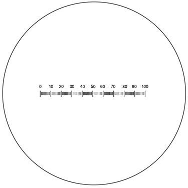 Microscope Eyepiece Reticle Linear Scale Micrometer Ruler Dia. 27mm, 5mm/100 Div., SKU RT20101191, three quarter front view
