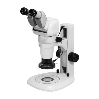 8-65X LED Transmitted Light Track Stand Binocular Parallel Zoom Stereo Microscope, SKU PZ17110122, three quarter front view