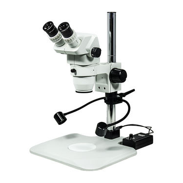 6.7-45X LED Light Post Stand Binocular Zoom Stereo Microscope, SKU SZ02020224, three quarter front view
