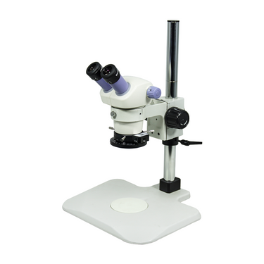 7-30X Post Stand Polarizing LED Light Binocular Zoom Stereo Microscope, SKU SZ02080224, three quarter front view