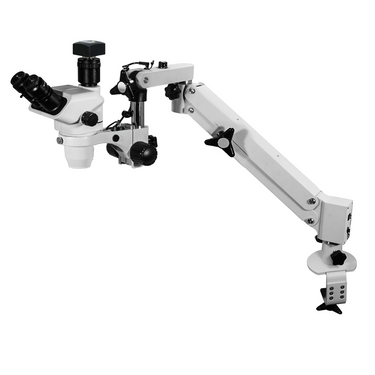 5.0 Megapixels 6.7-45X CMOS Pneumatic Arm Trinocular Zoom Stereo Microscope, SKU SZ02060752, three quarter front view