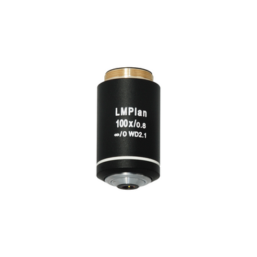 Objective Working Distance 2.1mm 100X Infinity Long Working Distance Plan Achromatic Metallurgical Objective, SKU MT05113851, three quarter front view
