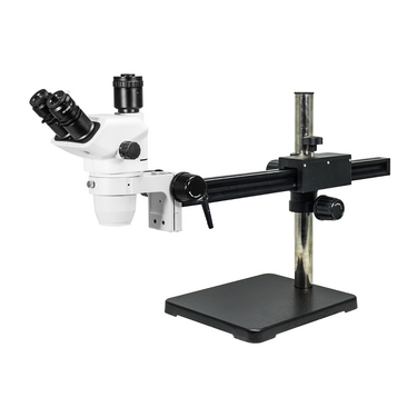6.7-45X Ball Bearing Boom Stand Trinocular Zoom Stereo Microscope, SKU SZ02061431, three quarter front view