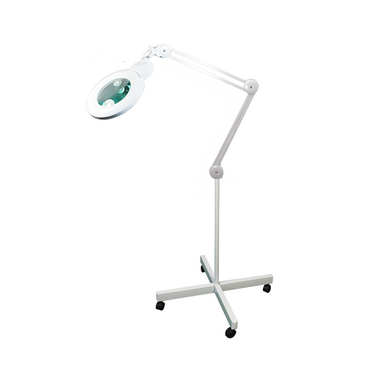 5 Diopter (2.25X) LED Magnifying Lamp with Rolling Floor Stand – 5-inch Glass Lens (Removable), SKU MG16324121, three quarter front view
