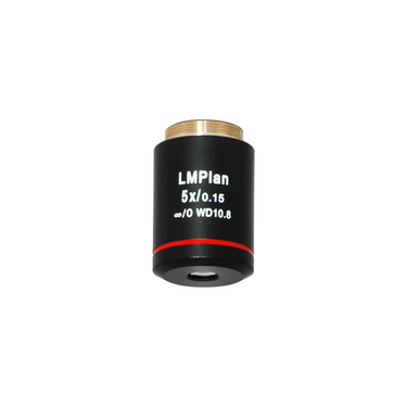 Objective Working Distance 10.8mm 5X Infinity Long Working Distance Plan Achromatic Metallurgical Objective, SKU MT05113231, three quarter front view
