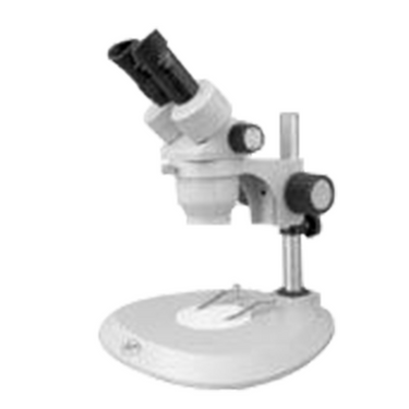 10X/20X Stereo Microscope, Binocular, Post Stand, Fan-Shaped Base, SKU FS08010121, three quarter front view