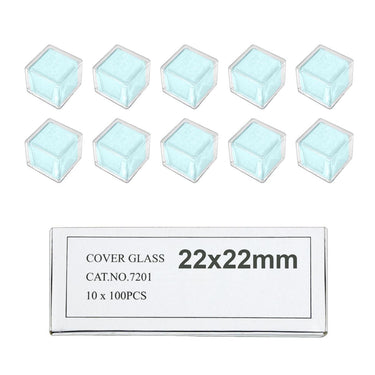22x22mm Square Coverslips (22x22 1000pc), SKU SL39201006, three quarter front view