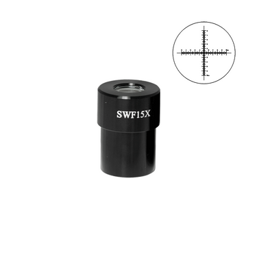 SWF 15X Super Widefield Focusable Microscope Eyepiece with Reticle, Crosshair Scale, High Eyepoint, 30mm, FOV 17mm (One), SKU SZ08013431, three quarter front view