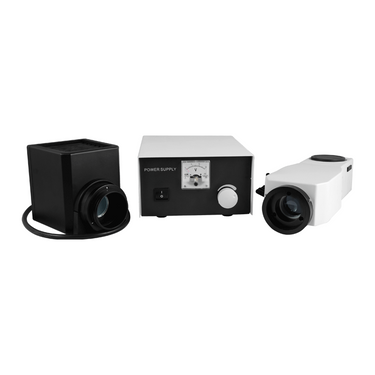 50W Halogen Brightfield Microscope Vertical Episcopic Illumination Kit with Filters (Red, Green, Yellow), SKU PL03026101, three quarter front view