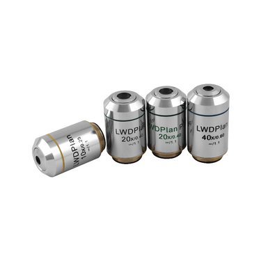 Infinity-Corrected Plan Long Working Distance Achromatic Microscope Objective Lens Set 10X 20X 20X 40X, SKU BM03033031, three quarter front view