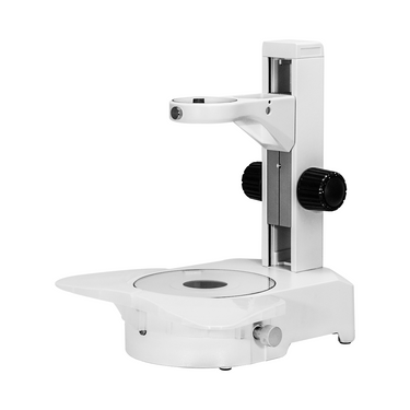 Diascopic Microscope Track Stand With Rotating Mirror, 76mm Coarse Focus Rack, Halogen Light Base, SKU ST17031301, three quarter front view