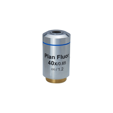 40X Infinity-Corrected Long Working Distance Plan Fluor Achromatic Microscope Objective Lens Working Distance 2.81mm, SKU FM06023541, three quarter front view