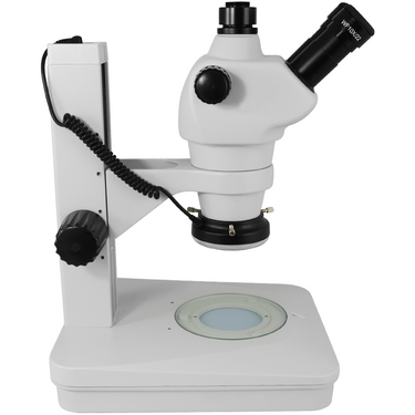 8X-50X Widefield Zoom Stereo Microscope, Trinocular, Track Stand (Track Length 300mm) LED Ring Light and Bottom Light, Rectangle Base
