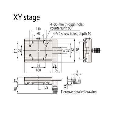 110x70mm XY Stage Travel Distance 50x50mm Stage Platform Dimensions 180x152mm XY Mechanical Stage Mitutoyo-378-020