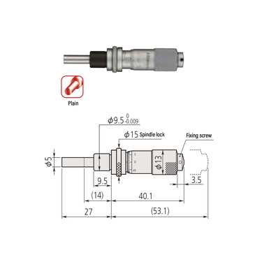 0-0.50″ Mechanical Micrometer Head Graduation 0.001″ 0.5"Flat Mechanical Micrometer Head (with Spindle Lock, Thimble Diameter: Dia. 13mm) Mitutoyo-148-123-10