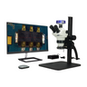 4-50X 8 Megapixels CMOS LED Light Curved Arm Stand Trinocular Zoom Stereo Microscope, SKU SZ02030172, three quarter front view