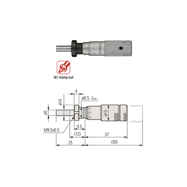 0-0.50″ Mechanical Micrometer Head Graduation 0.001″ 0.5" Flat with Clamp Nut Zero-Adjustable Mechanical Micrometer Head (Thimble Diameter: Dia. 13mm) Mitutoyo-148-507