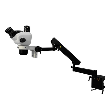 6.6X-51X Widefield Zoom Stereo Microscope, Trinocular, Flexible Articulating Arm Table Clamp