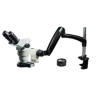 3.35-45X LED Light Pneumatic Arm Binocular Zoom Stereo Microscope, SKU SZ02060783, three quarter front view