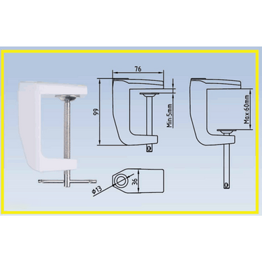 Utility Table Clamp for Magnifying Lamp - White, 1/2-inch (13mm) Diameter