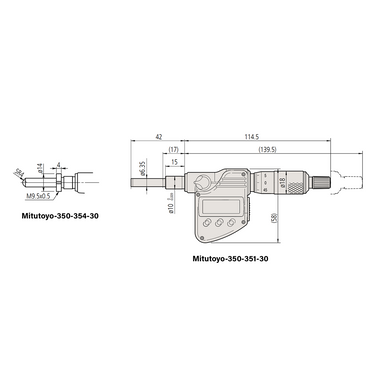 0-25.4mm (0-1″) 1μm 25mm/1" Spherical with Clamp Nut Digimatic Micrometer Head Mitutoyo-350-354-32