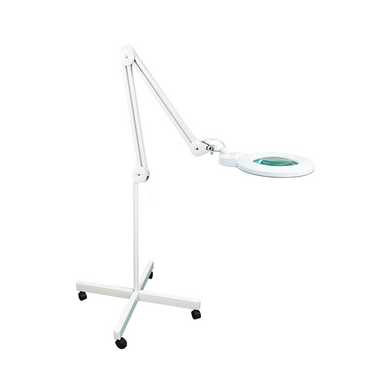 8 Diopter (3X) LED Magnifying Lamp with Rolling Floor Stand – 5-inch Glass Lens (Removable)
