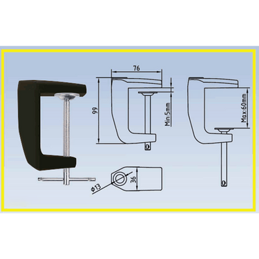 ESD Safe Utility Table Clamp for Magnifying Lamp - Matte Black, 1/2-inch (13mm) Diameter