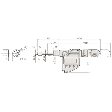 0-25.4mm (0-1″) 1μm 25mm/1" Flat Non-Rotating Tip Digimatic Micrometer Head Mitutoyo-350-361-32