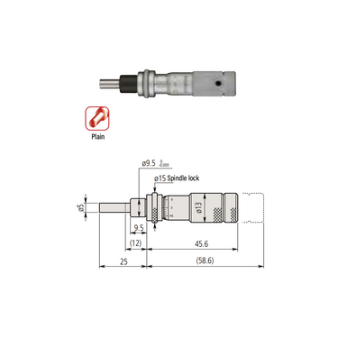 0-0.50″ Mechanical Micrometer Head Graduation 0.001″ 0.5" Flat Zero-Adjustable Mechanical Micrometer Head (with Spindle Lock, Thimble Diameter: Dia. 13mm) Mitutoyo-148-505