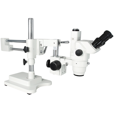 6.5X-45X Super Widefield Zoom Stereo Microscope, Trinocular, Double Arm Boom Stand with Arbor