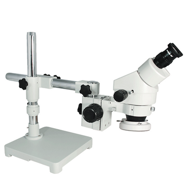 3.5X-45X Widefield Zoom Stereo Microscope, Binocular, Single Arm Boom Stand with Arbor, LED Light