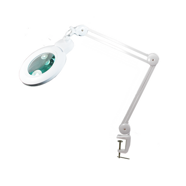 5 Diopter (2.25X) LED Magnifying Lamp with Clamp – 5-inch Glass Lens (Removable), SKU MG16304121, three quarter front view