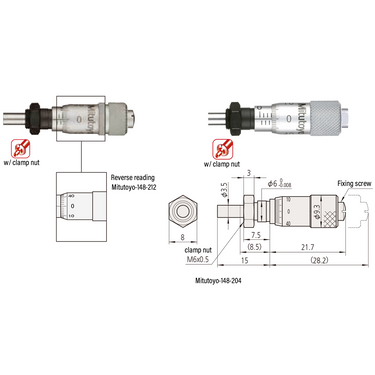 0-0.25″ Mechanical Micrometer Head Graduation 0.001″ 0.25" Flat with Clamp Nut Mechanical Micrometer Head (Reverse Reading) Mitutoyo-148-212-10