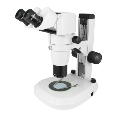 8-65X Track Stand LED Dual Illuminated Light  Binocular Parallel Zoom Stereo Microscope, SKU PZ04010325, three quarter front view