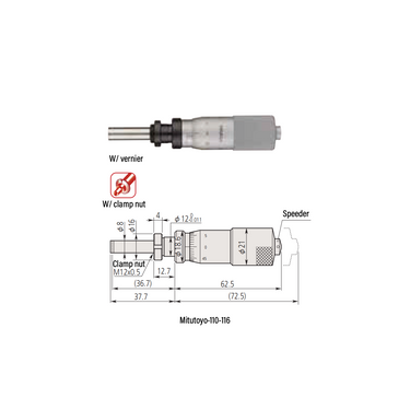 0-0.02″ Mechanical Micrometer Head Graduation 0.000005″  0.02" Flat with Clamp Nut Extra-Fine Feeding Mechanical Micrometer Head (Thimble Diameter: Dia. 21mm, Spindle Diameter: Dia. 8mm, W/Vernier) Mitutoyo-110-116