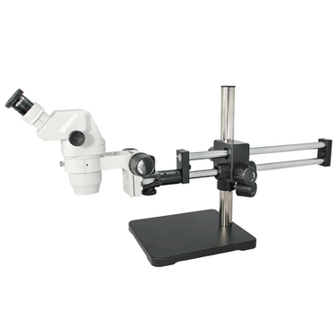 6.7-45X Dual Arm Stand Binocular Zoom Stereo Microscope, SKU SZ02020521, three quarter front view