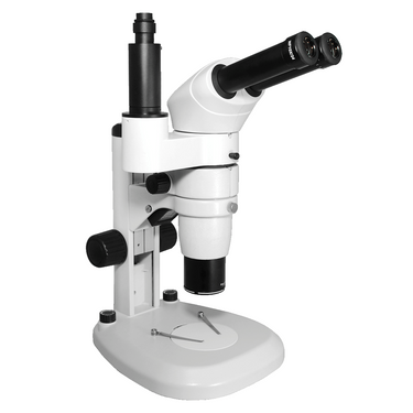 8X-80X Widefield Parallel Zoom Stereo Microscope, Trinocular, Track Stand + Single Port Photo/Video Beam Splitter, Compensating 20° Viewing Angle