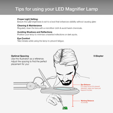 ESD 5 Diopter (2.25X) LED Magnifying Lamp with Clamp - 5 inch Lens and Flip Cover