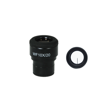 WF 10X Widefield Microscope Eyepiece with Pointer, High Eyepoint, 30mm, FOV 20mm, Adjustable Diopter for Olympus Microscope CX23 (One), SKU SZ04013242, three quarter front view