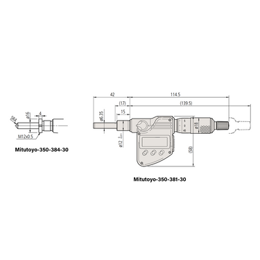 0-25.4mm (0-1″) 1μm 25mm/1" Spherical with Clamp Nut Digimatic Micrometer Head Mitutoyo-350-384-32