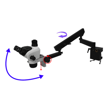 6.6X-51X Widefield Zoom Stereo Microscope, Trinocular, Flexible Articulating Arm Table Clamp