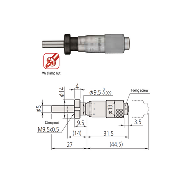 0-0.50″ Mechanical Micrometer Head Graduation 0.001″ 0.5"Flat with Clamp Nut Mechanical Micrometer Head (Thimble Diameter: Dia. 13mm) Mitutoyo-148-111-10