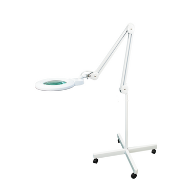 8 Diopter (3X) LED Magnifying Lamp with Rolling Floor Stand – 5-inch Glass Lens (Removable)