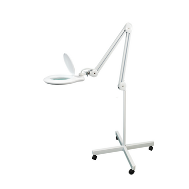 8 Diopter (3X) LED Magnifying Lamp with Rolling Floor Stand - 5-inch Glass Lens and Flip Cover