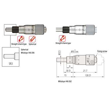 0-0.25″ Mechanical Micrometer Head Graduation 0.001″ 0.25" Spherical Mechanical Micrometer Head Mitutoyo-148-206-10
