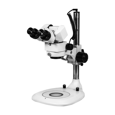 3.44X/6.25X/10.94X/18.75X/34.38X Post Stand LED Dual Illuminated Light  Binocular Parallel Multiple Power Operation Stereo Microscope, SKU SM51030241, three quarter front view