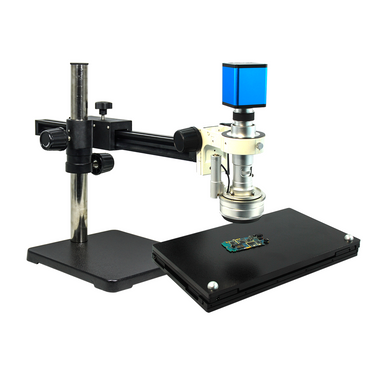 0.65-4.5X Industrial Inspection 3D Video Microscope + HDMI Digital Camera, Gliding Stand