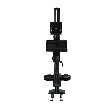 0.35X-2.25X Industrial Inspection Video Zoom Microscope, Pneumatic Arm Clamp Stand, Inclinable Focus Drive + Monitor Holder