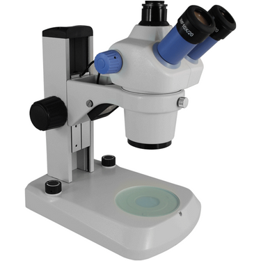 7X-30X Widefield Zoom Stereo Microscope, Trinocular, Track Stand, LED Top and Bottom Light (45° Viewing Angle)
